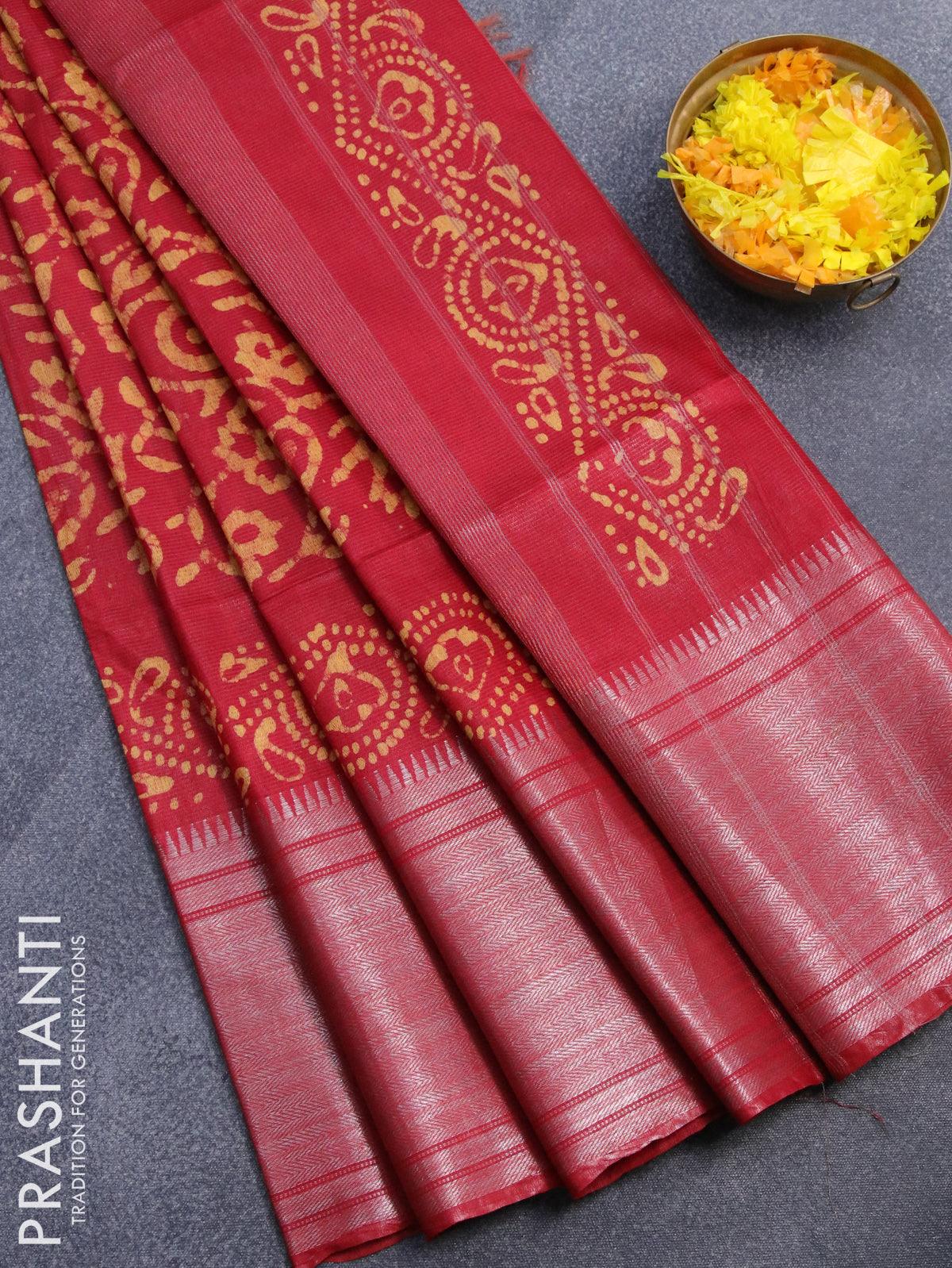 Scarlet Red Pure Khaddi Banarasi Silk Saree in Chiffon woven in Silver Zari  - Mirra Clothing