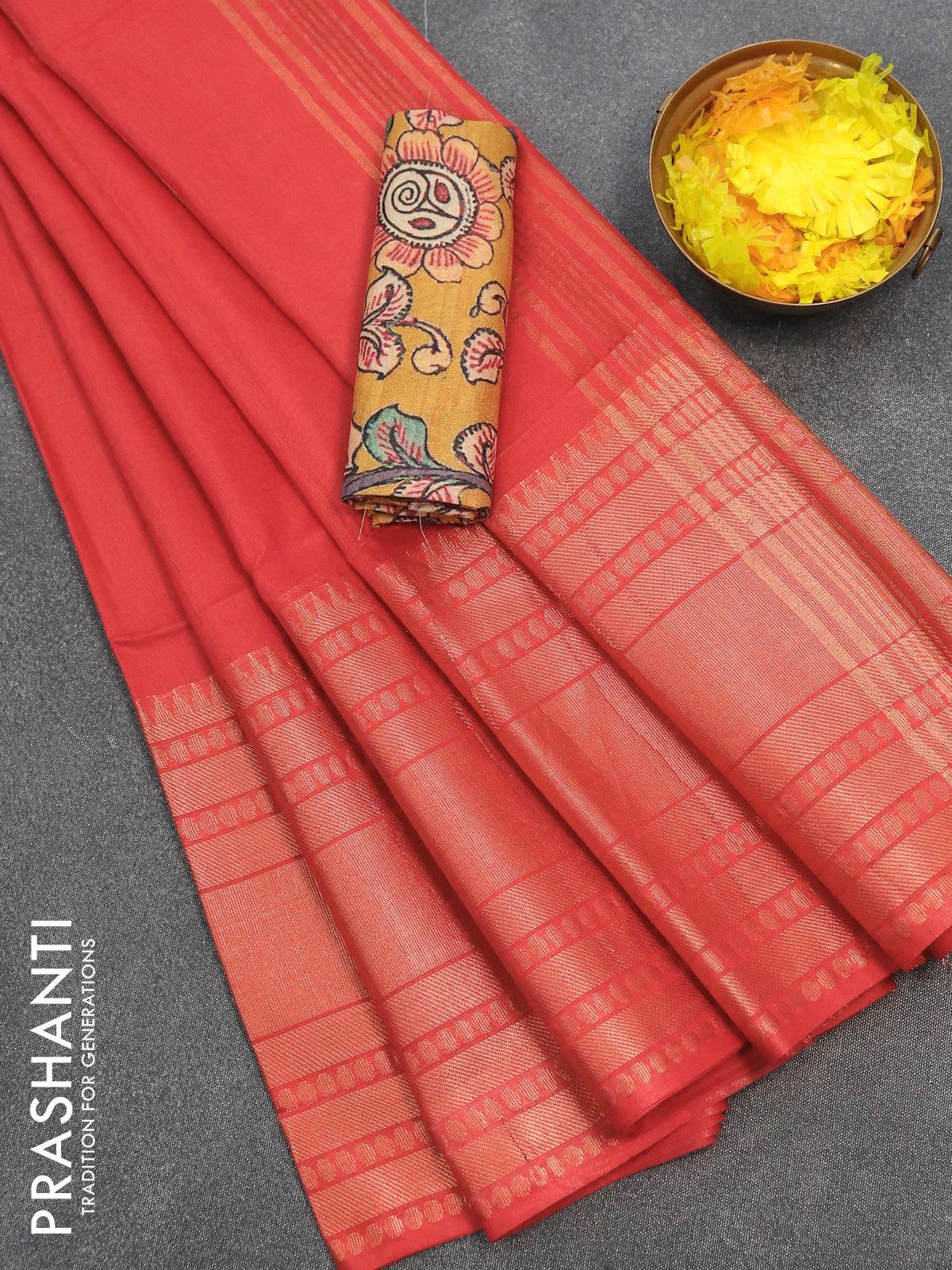 Banarasee Cotton Silk Plain Body Saree With Copper Zari Broad Border-B