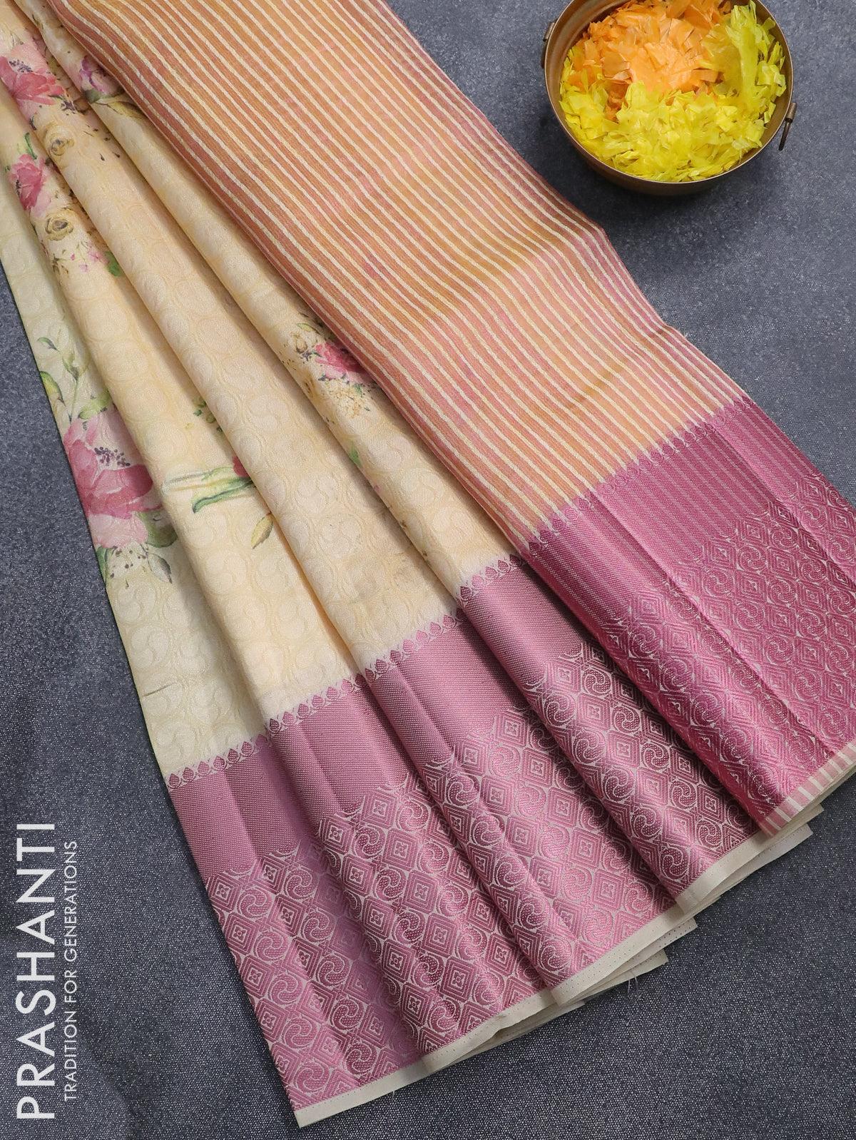 Sandal saree clearance with pink border