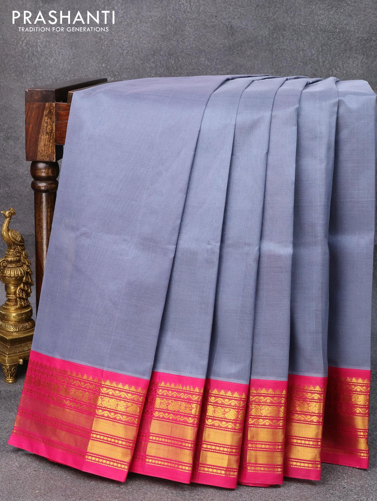 Shell Pink Pure Zari Korvai Kanjivaram Silk Saree |Avishya.com