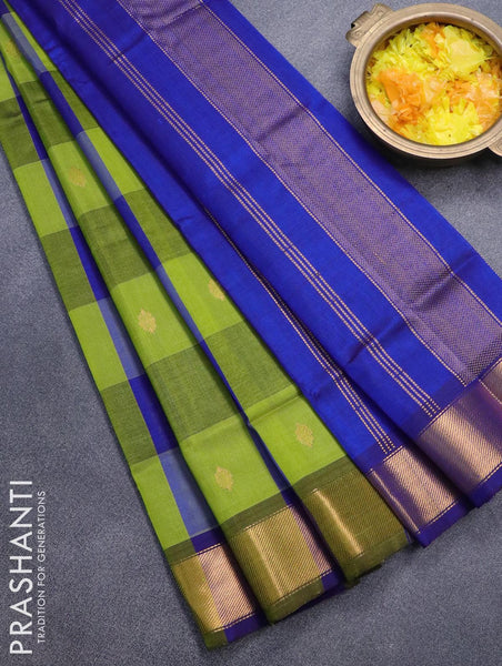 silk cotton saree light green and blue with paalum pazhamum checks and zari buttas and zari woven border prashanti sarees 1 grande