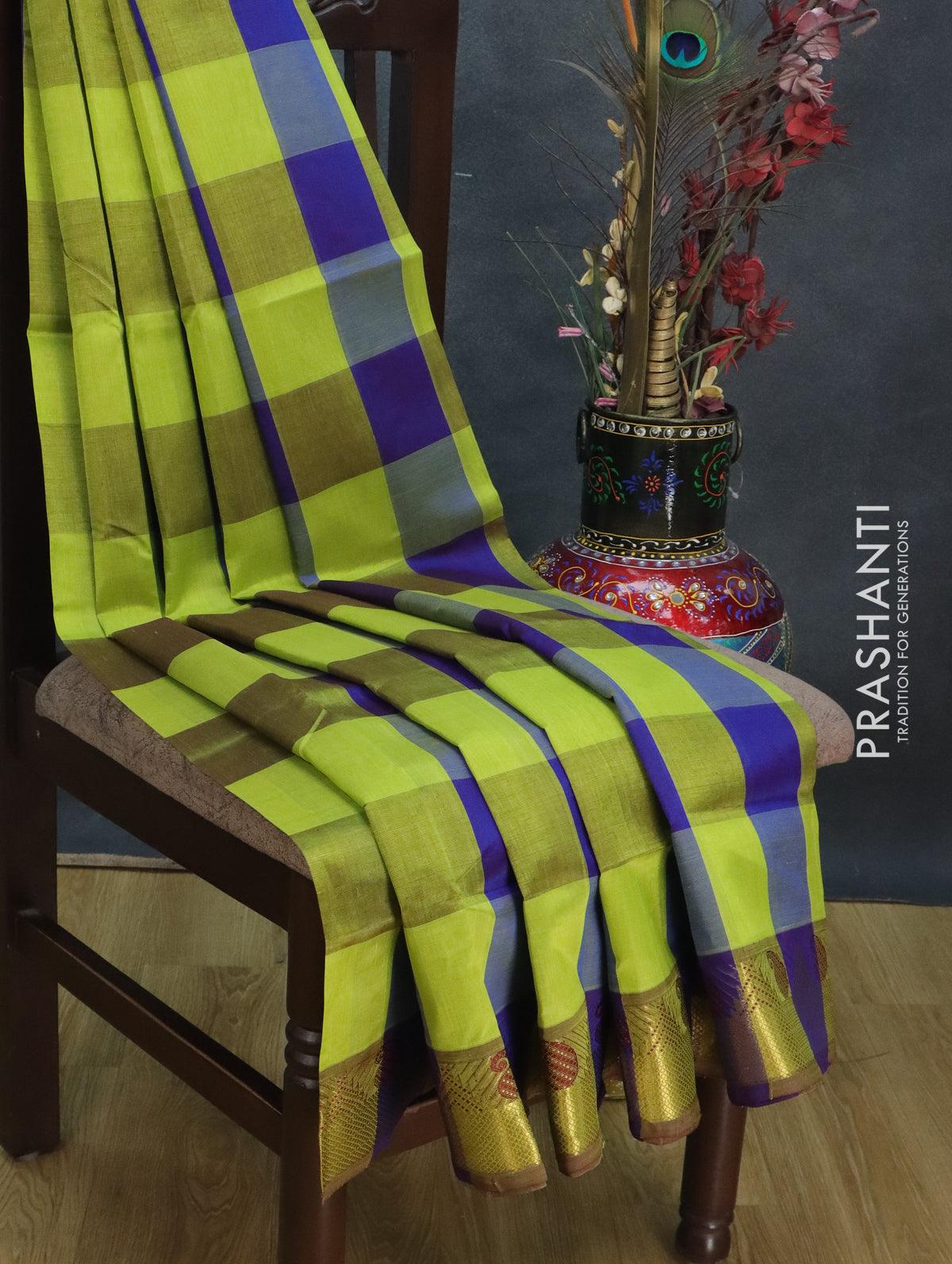 Zari Border With Palum Pazhamum Kattam Multicolor Kanchipuram Silk Sar –  Sundari Silks