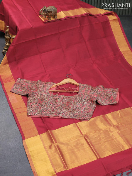 Maroon Plain Pure Tussar Silk Saree - Loomfolks