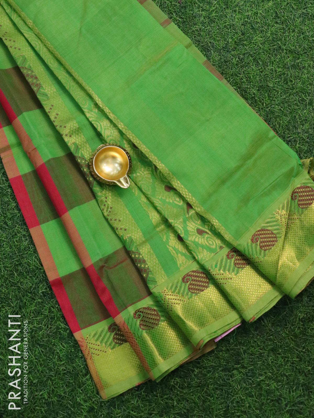 Nalli - Here's a colourful Kanchipuram saree inspired by the paalum pazhamum  pattern (meaning fruits and milk in Tamil). It is a popular pattern in  Kanchipuram silks, characterised by bright contrasting checks.