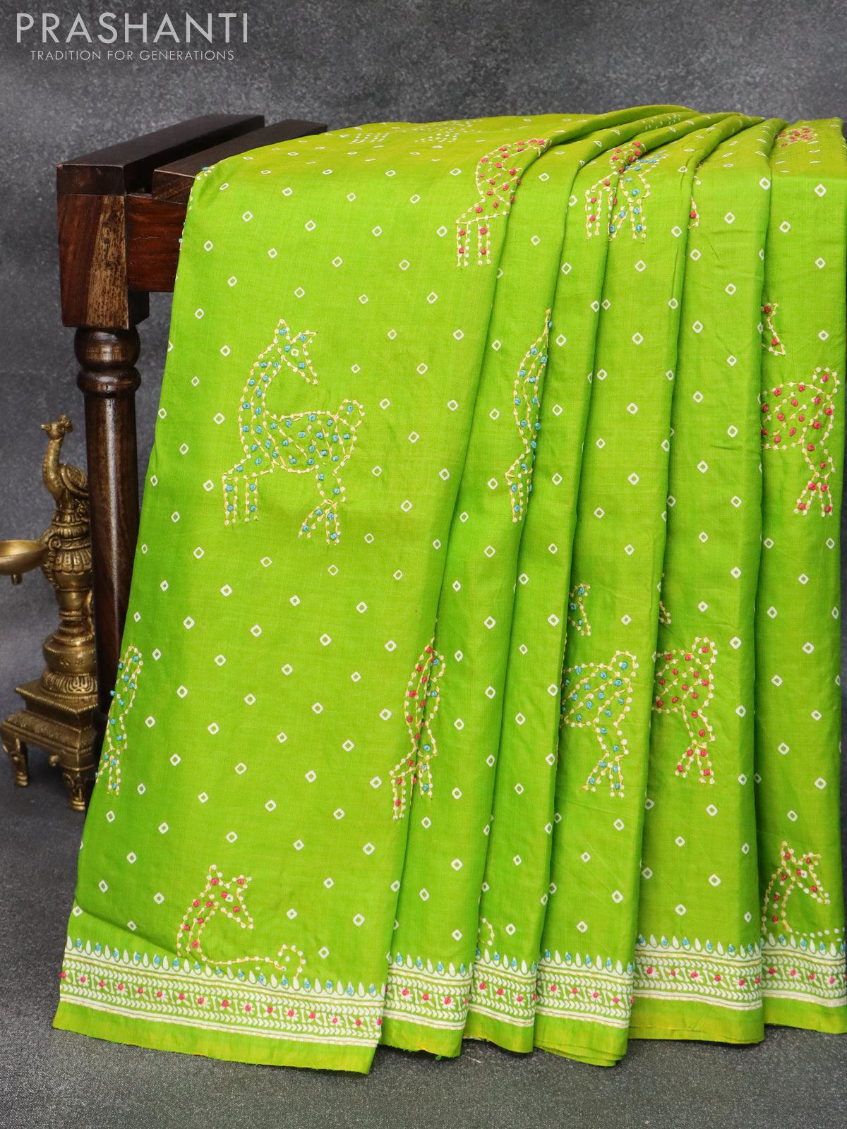 Jungalow Bandhani Georgette Saree In Sea Green Color – Sankalp The Bandhej  Shoppe