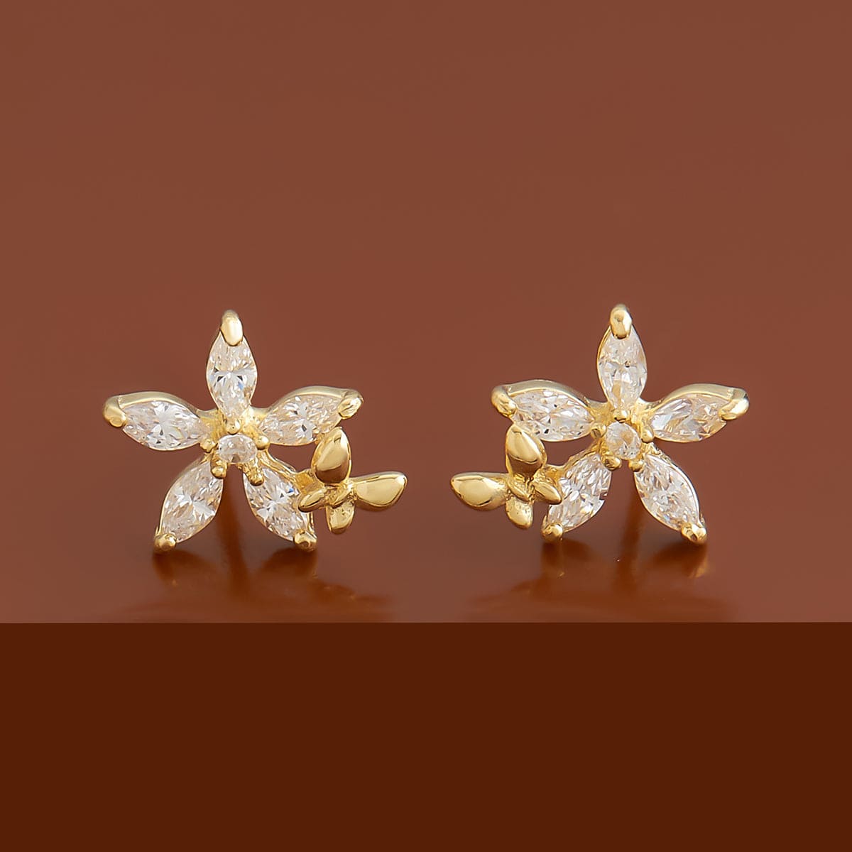 Sterling Silver Stud Earring, Flower Design, with Cubic Zirconia, Rhod –  Bruna Brooks Silver