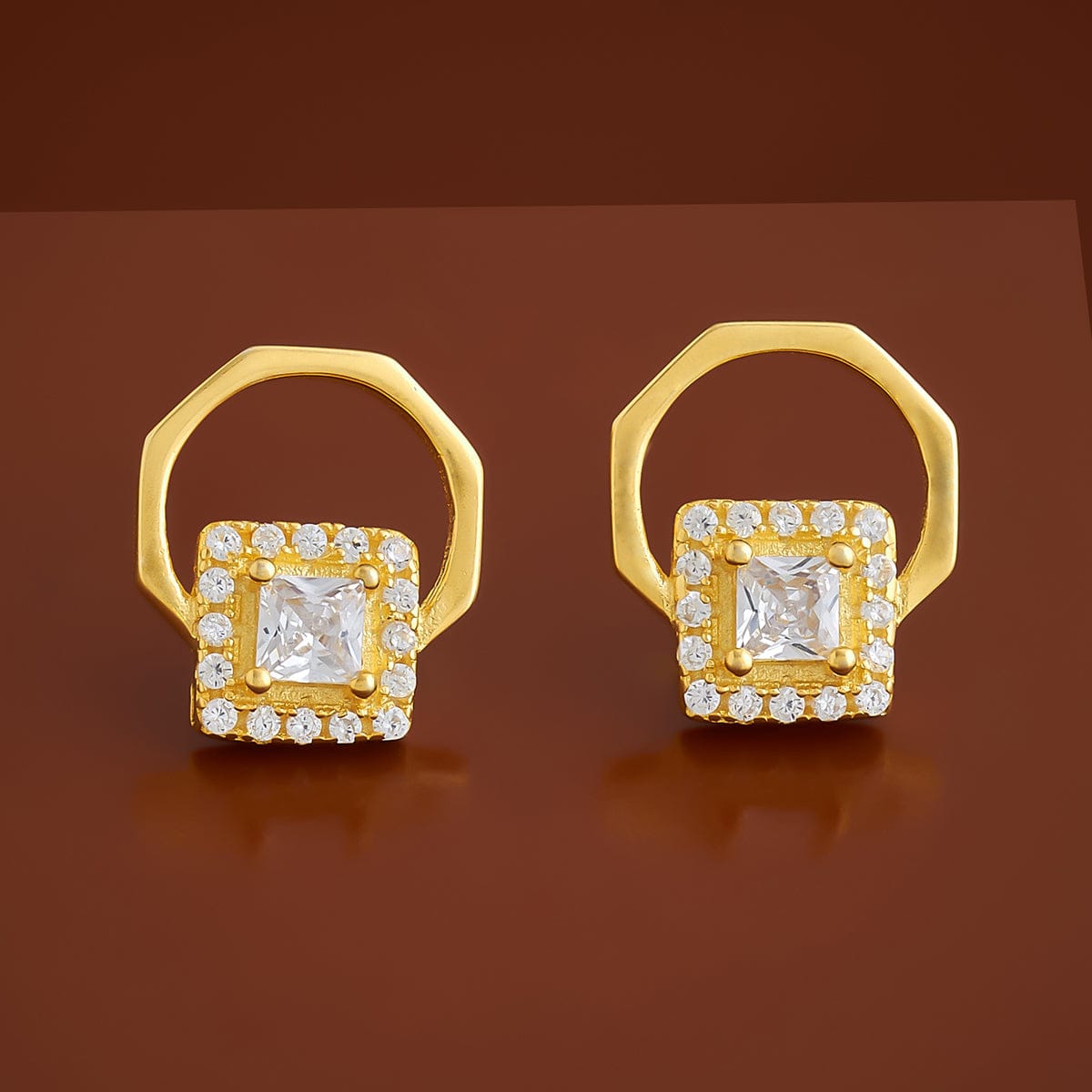Gold Tone With American Diamond Stone Stud Earring