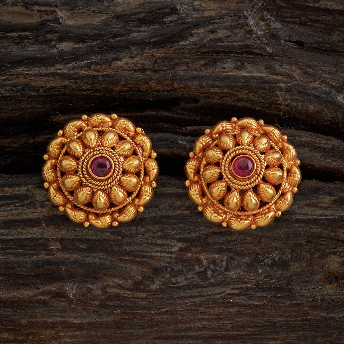 Traditional Folk Style 22K Gold Stud Earrings