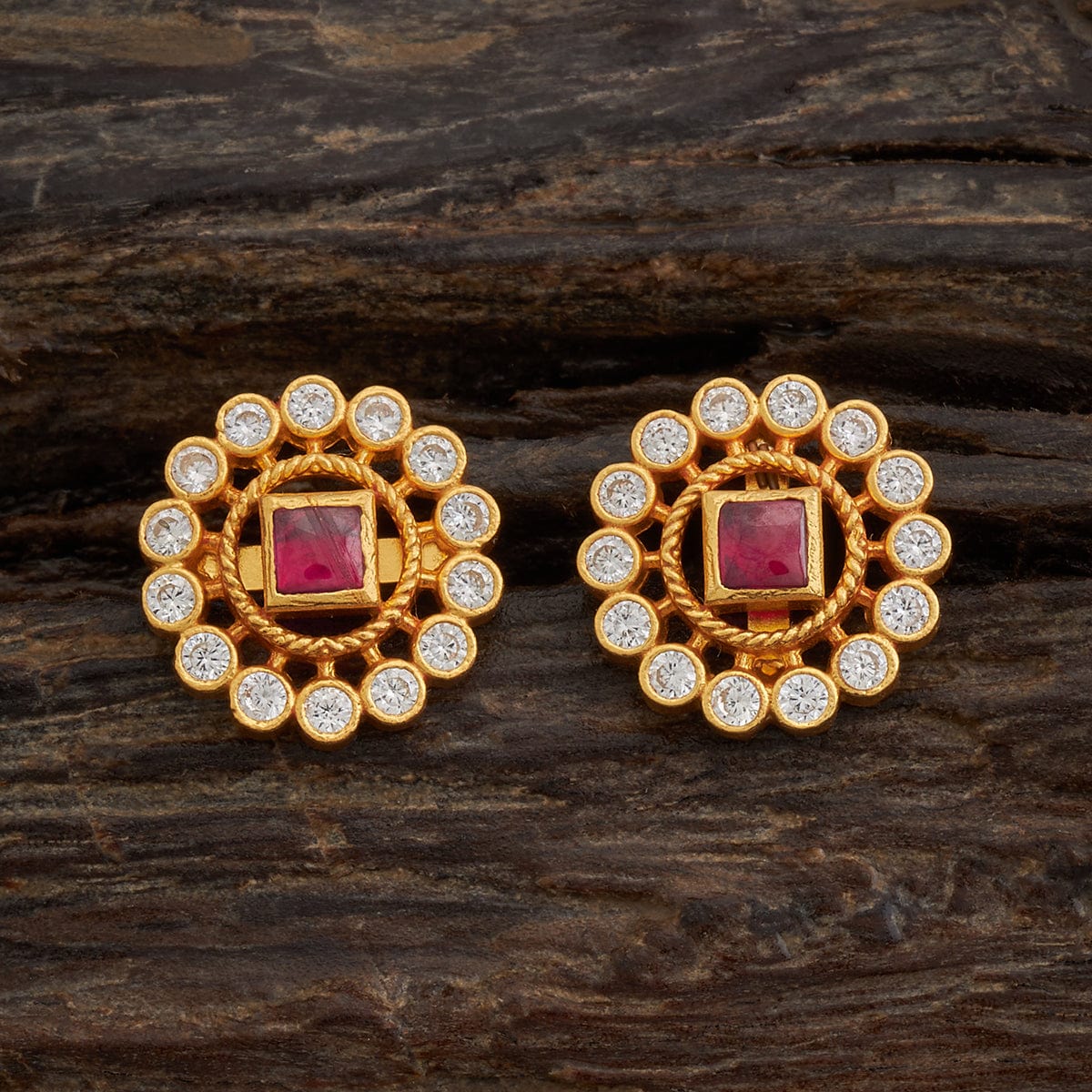 The Sampige Silver Kempu Ear-Studs-Buy Handmade Temple Jewelry Online — KO  Jewellery