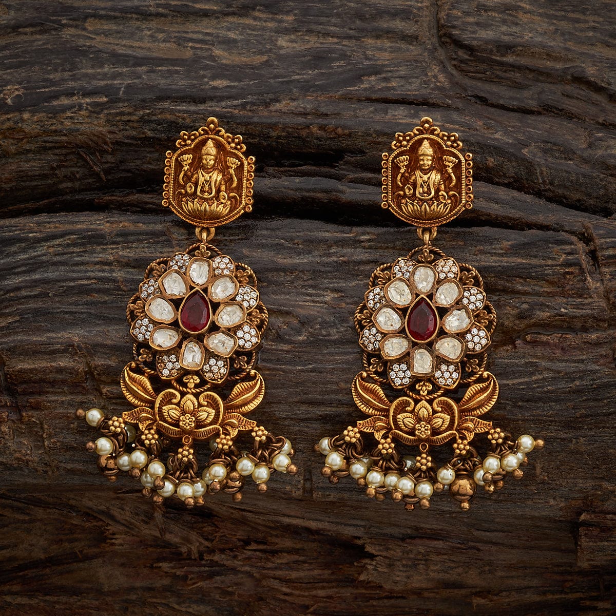 Gold Finish Temple Stud Earrings Design by VASTRAA Jewellery at Pernia's  Pop Up Shop 2024