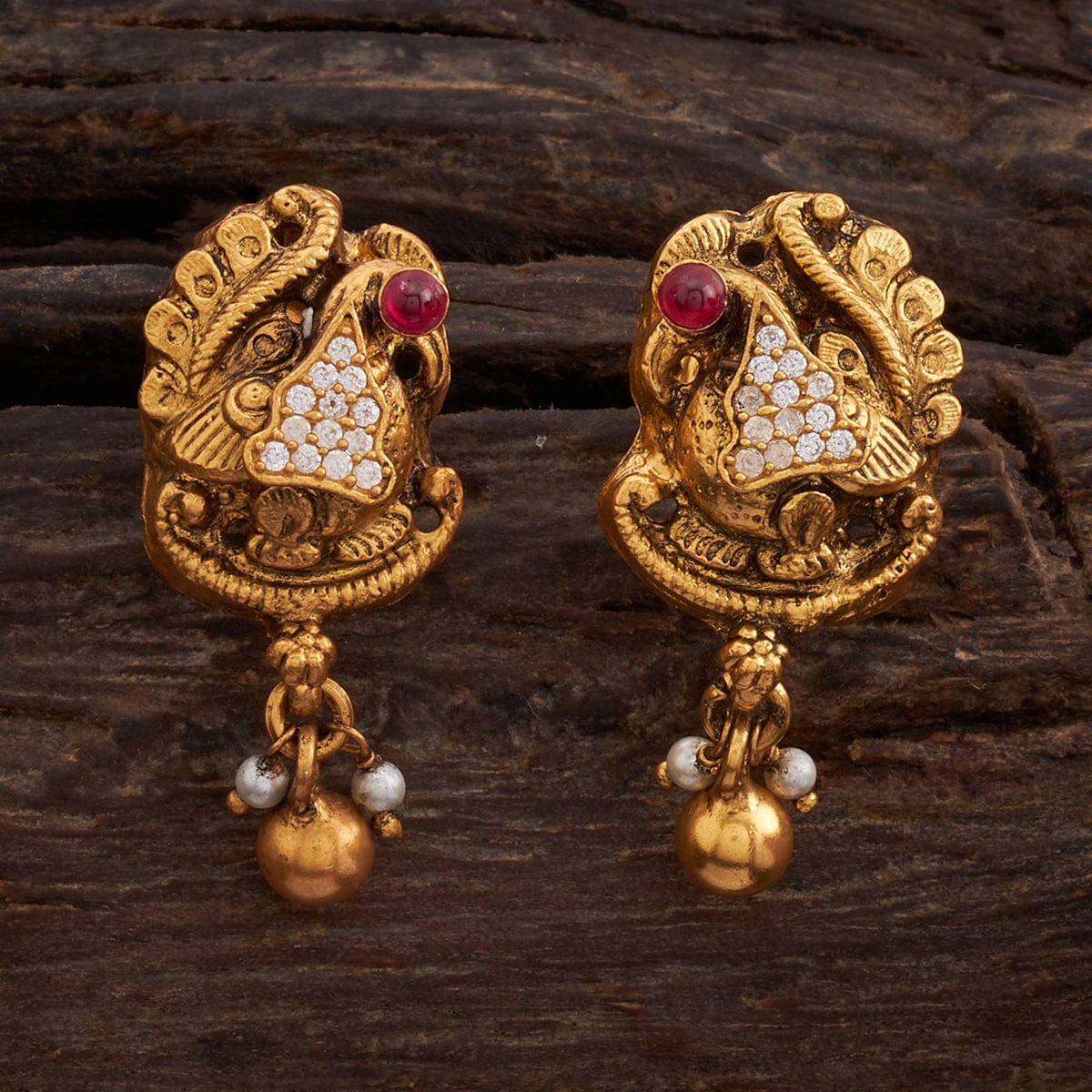 Temple Jewellery Earring with Coloured Stones and Gold Polish by Leshy –  BANGLES BY LESHYA