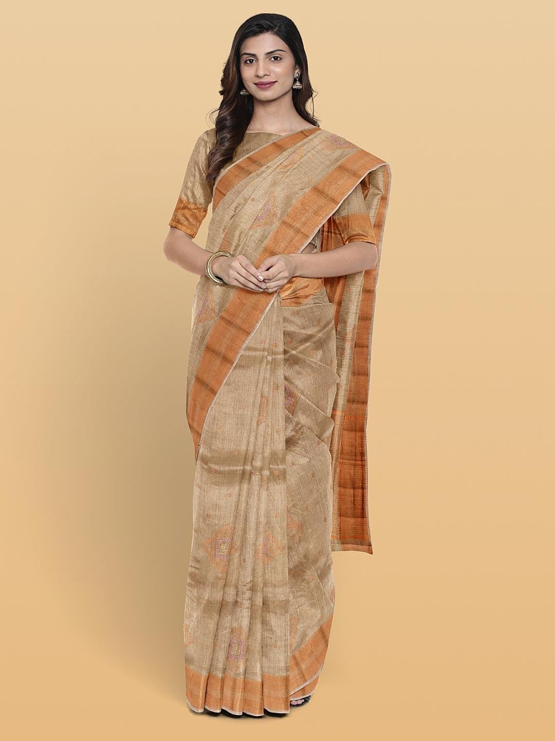 Buy Copper Ready Pleated Metallic Lycra Saree Online