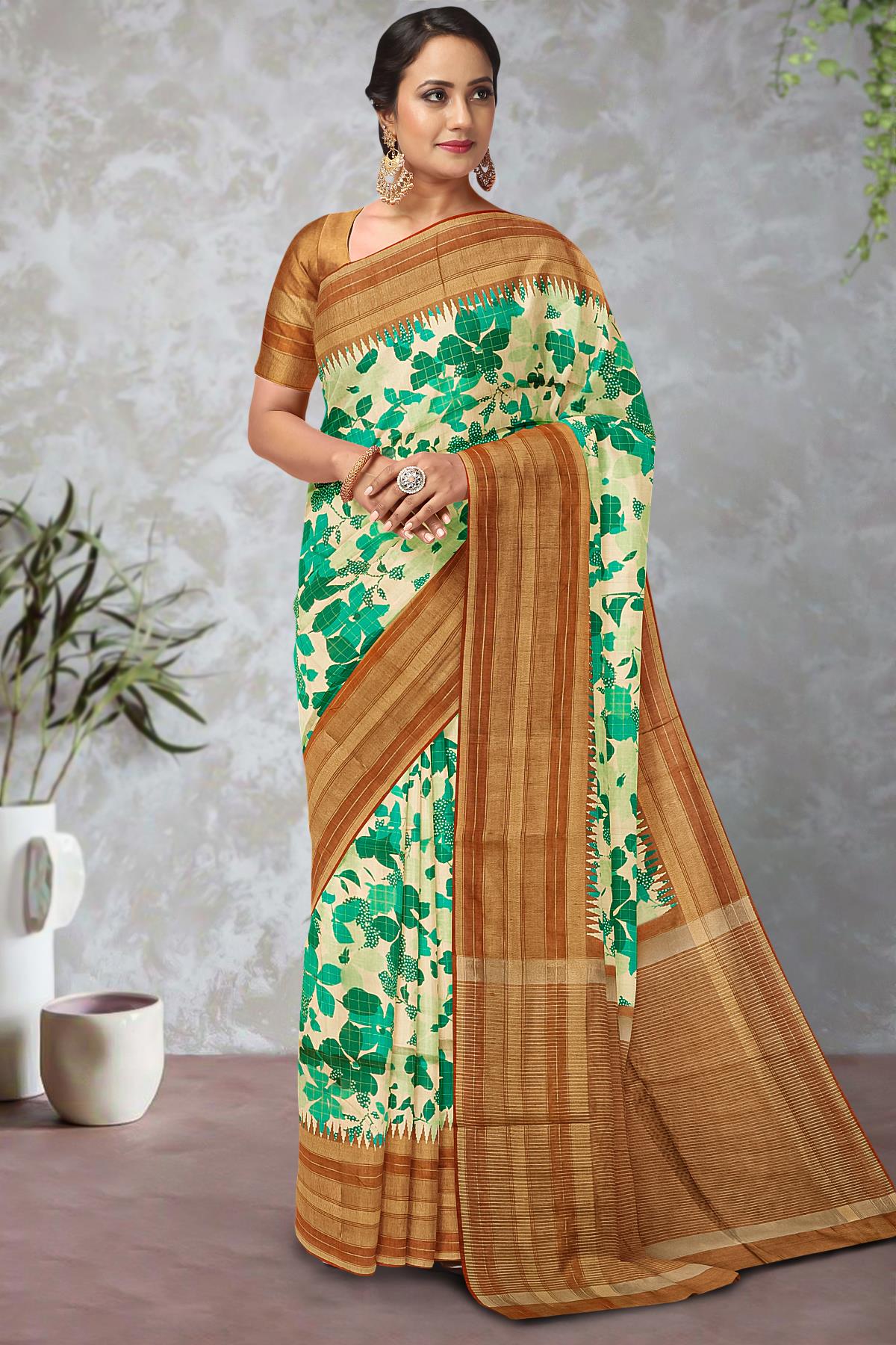 Embrace the Timeless Beauty of our Brown Bhagalpuri Silk Saree