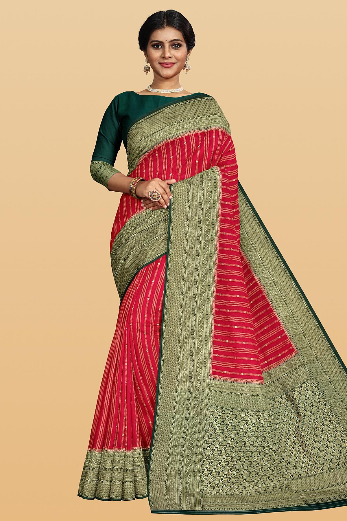 Dark green silksaree with traditional pink blouse | Elegant blouse designs,  Designer saree blouse patterns, Indian saree blouses designs