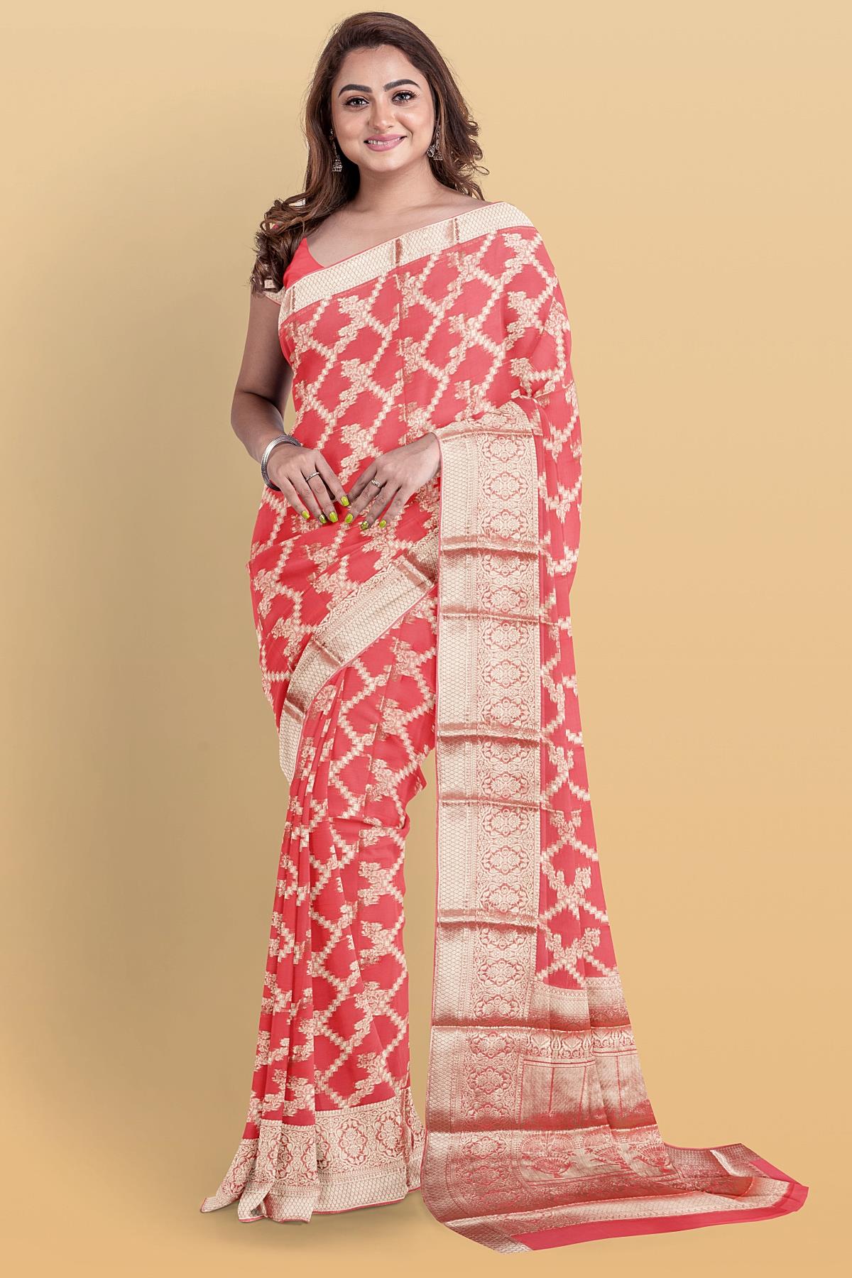 Border Printed Fancy Party Wear Brasso Saree 5.5 m (separate blouse piece)  at Rs 825/piece in Surat