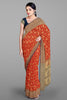 RED and GOLD FLORAL JAAL KORA Saree with FANCY