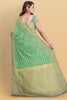 GREEN and GOLD FLORAL JAAL KORA Saree with FANCY