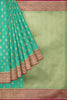 SEA GREEN and GOLD LEAF WEAVING KORA Saree with FANCY