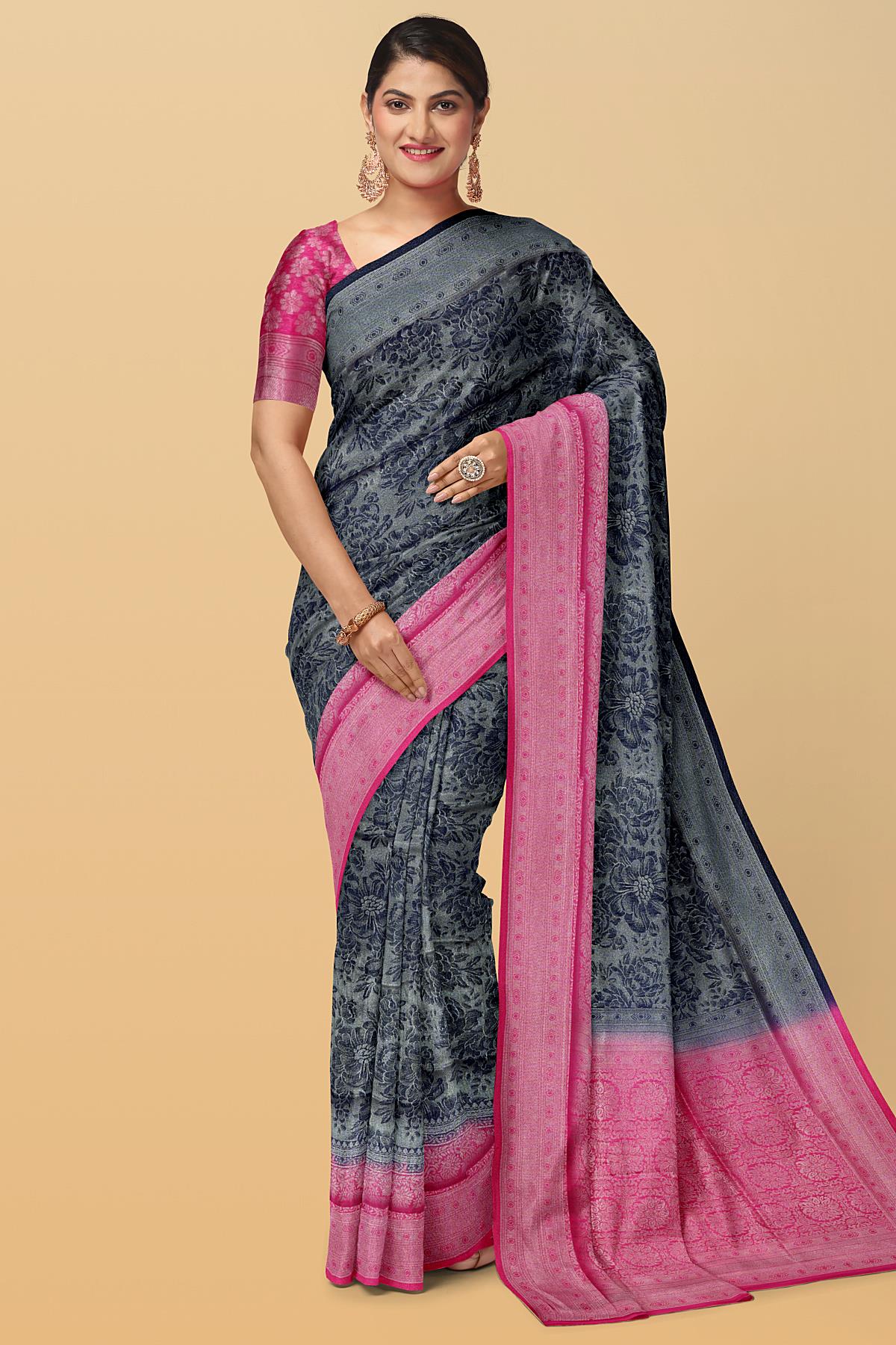 Navy Blue Soft Banarasi Silk Saree With Zari Weaving Work – Bahuji - Online  Fashion & Lifestyle Store