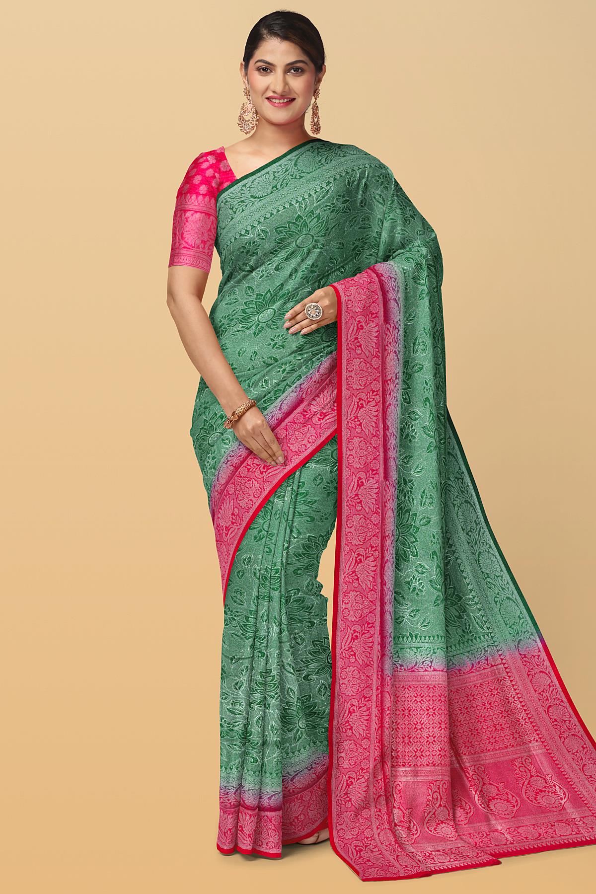 Bottle Green & Pink Elegance Kanchipuram Handloom Soft Silk Saree SS17 –  Capell Haute Couture