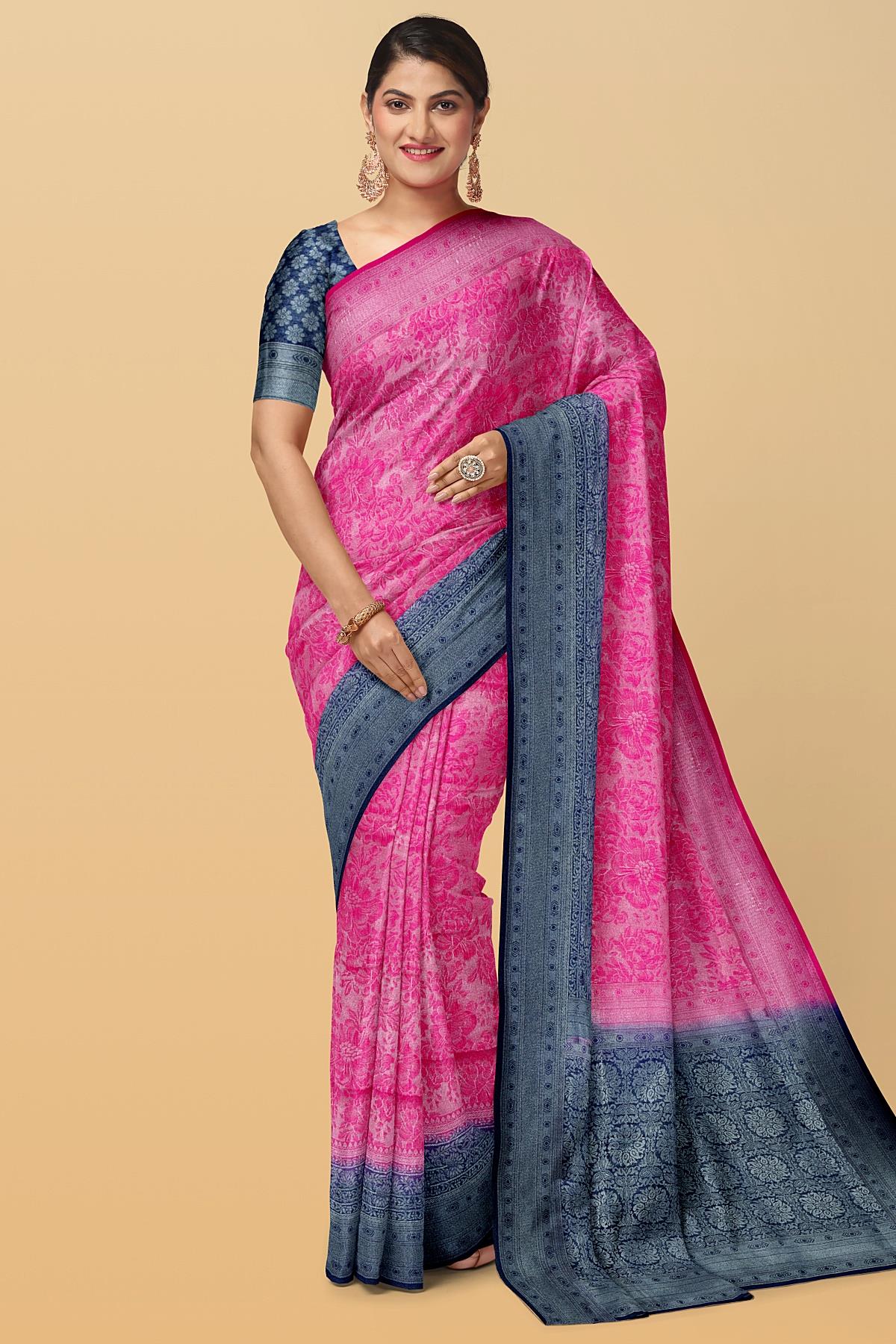 Lassitude Navy Blue Soft Silk Saree With Scintilla Blouse Piece