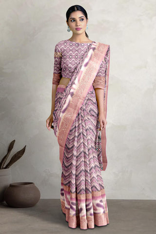 LIGHT PINK and MULTI DIGITAL PRINT SILK Saree with FANCY