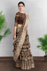 DARK BROWN and CREAM FLORAL JAAL SILK Saree with FANCY