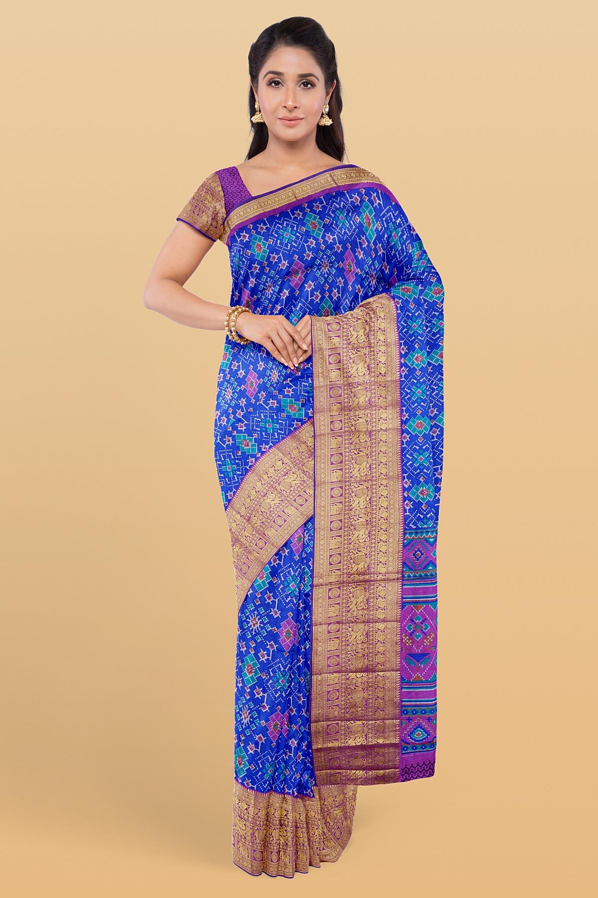 Available in 4 beautiful colours with ikkat print | Block print saree, Saree,  Saree shopping