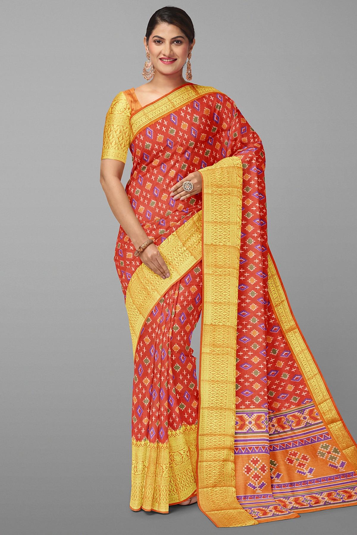 Buy BHAKARWADi Yellow Mysore Silk Ikat Print Saree with Blouse Piece_  (GOR_RUC-569-RED_YELLOW ) Online at Best Prices in India - JioMart.