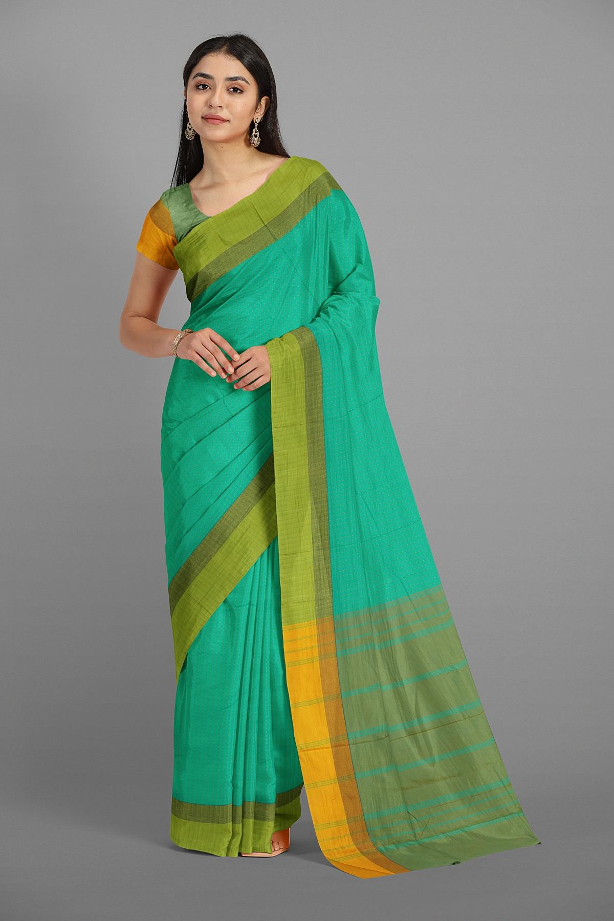 Banarasi Silk Woven Saree In Mustard And Green Colour