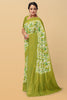CREAM and OLIVE GREEN FLORALS SOFT SILK Saree with BANARASI FANCY