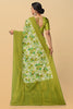 CREAM and OLIVE GREEN FLORALS SOFT SILK Saree with BANARASI FANCY