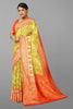 OLIVE and CORAL FLORAL JALL WITH FIGURES SILK Saree with FANCY