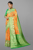 ORANGE and GREEN FLORAL JALL WITH FIGURES SILK Saree with FANCY