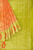 CORAL and OLIVE FLORAL JALL WITH FIGURES SILK Saree with FANCY