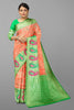 LIGHT PINK and GREEN FLORAL JALL WITH FIGURES SILK Saree with FANCY