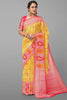 YELLOW and DARK PINK FLORAL JALL WITH FIGURES SILK Saree with FANCY