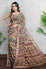 ROSSY BROWN and MULTI LEAF PRINT LINEN Saree with FANCY