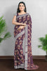 PURPLE and CREAM FLORALS LINEN Saree with FANCY