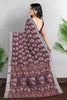 PURPLE and CREAM FLORALS LINEN Saree with FANCY