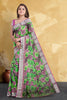 PURPLE and GREEN FLORALS LINEN Saree with FANCY