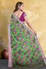 PURPLE and GREEN FLORALS LINEN Saree with FANCY