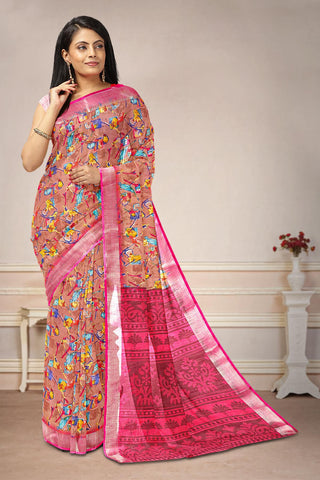 DUSTY PINK and DARK PINK FLORALS LINEN Saree with FANCY
