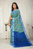 MULTI and ROYAL BLUE FLORALS LINEN Saree with FANCY