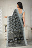 BLACK and GREY FLORALS LINEN Saree with FANCY