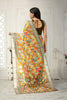 MULTI and BROWN LEAF PRINT LINEN Saree with FANCY