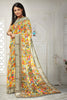 MULTI and BROWN LEAF PRINT LINEN Saree with FANCY
