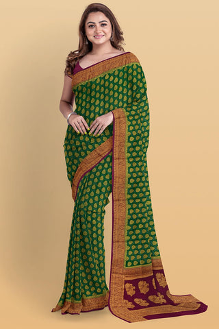 DARK GREEN and PURPLE BUTTIS GEORGETTE Saree with BANARASI