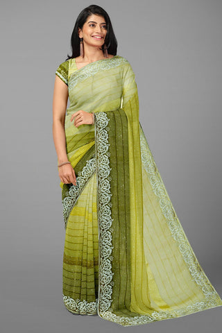 LIGHT OLIVE GREEN and OLIVE GREEN SOLID CHIFFON Saree with FANCY