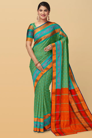 TEAL and RUST BUTTIS SILK Saree with BANARASI FANCY